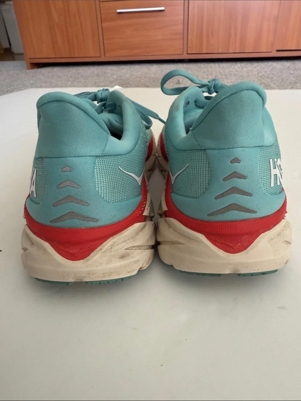 Hoka Women's Light Teal and Red Running Shoes size 9B